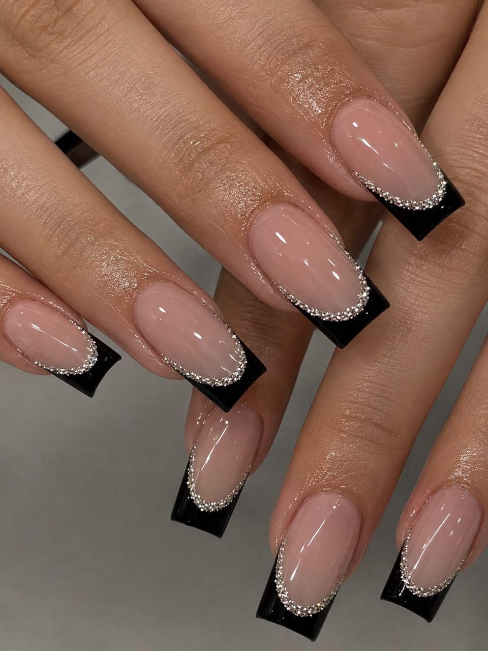 Glittery French Square Shaped Press-On Nails