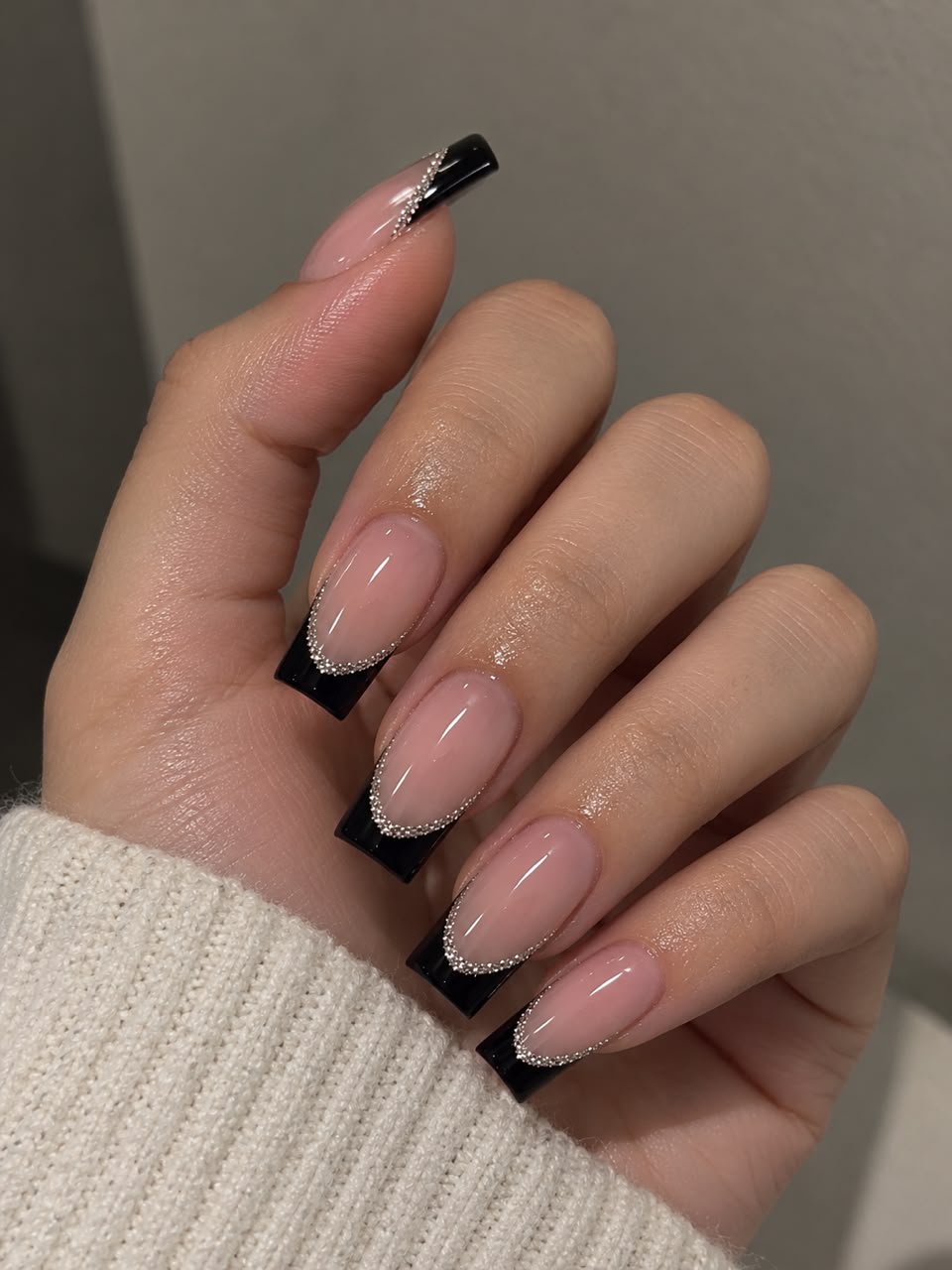 Glittery French Square Shaped Press-On Nails