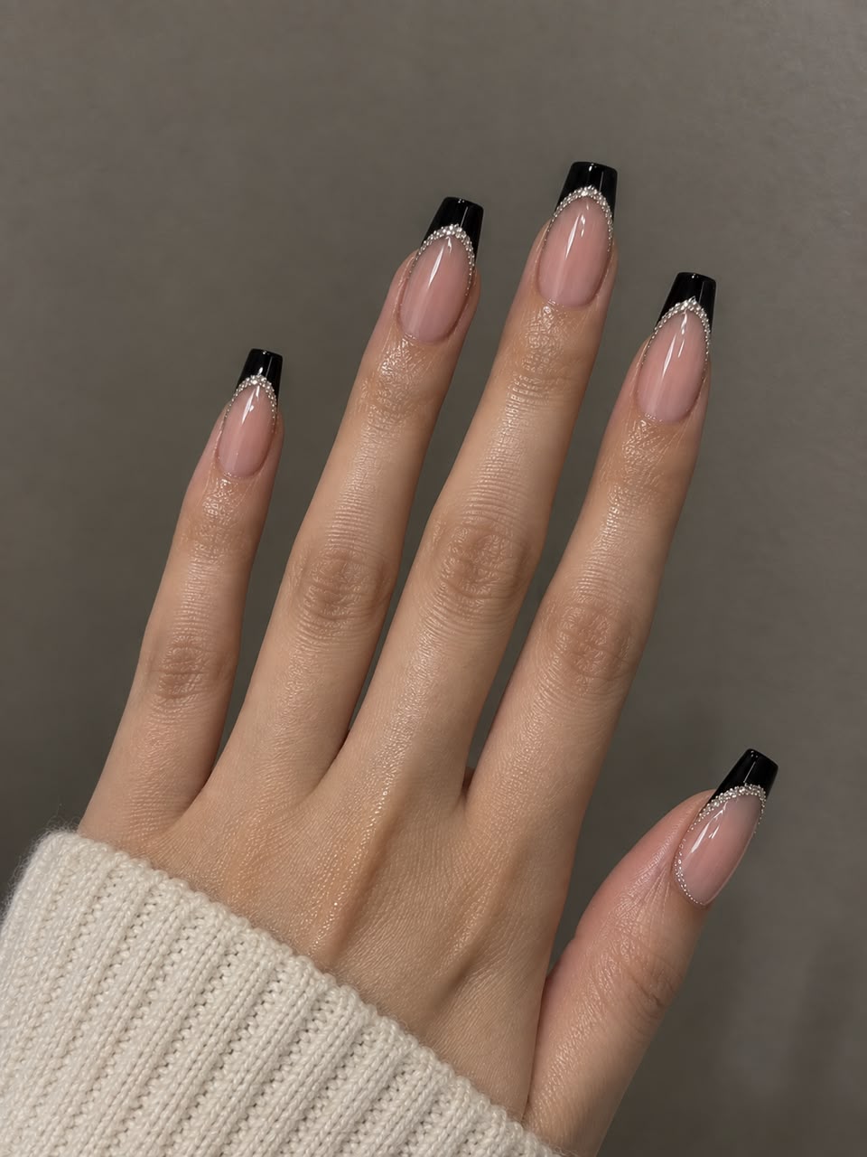 Glittery French Square Shaped Press-On Nails