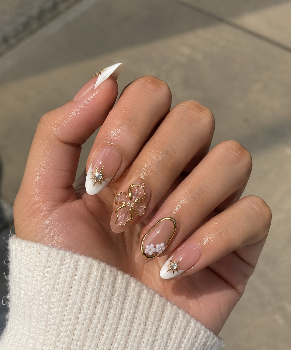 French 3D Nail Art Almond Shaped Press-On Nails