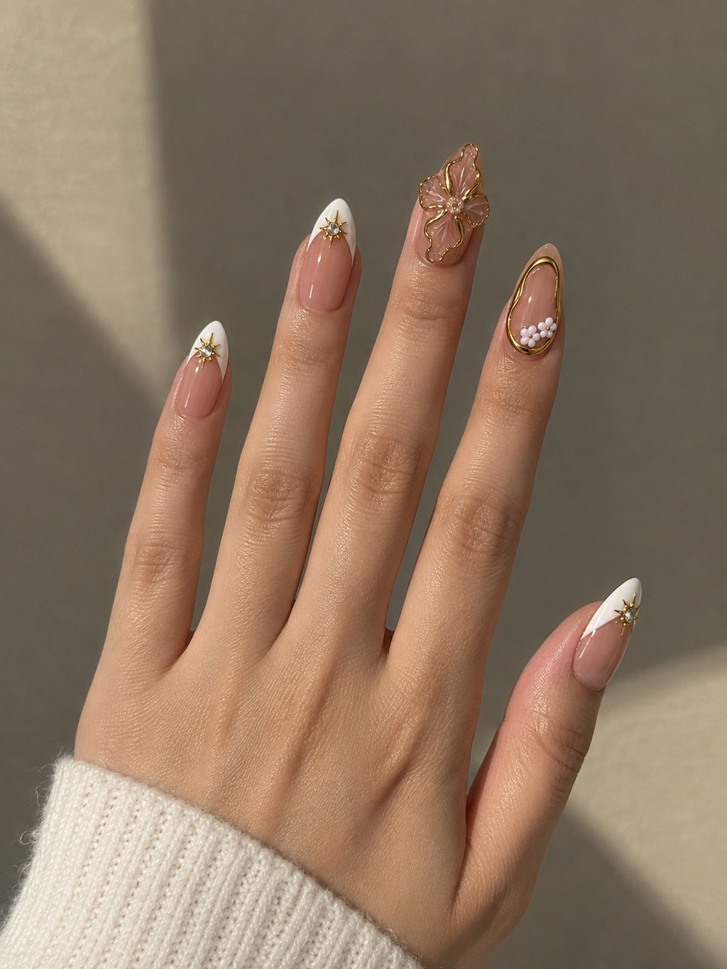 French 3D Nail Art Almond Shaped Press-On Nails