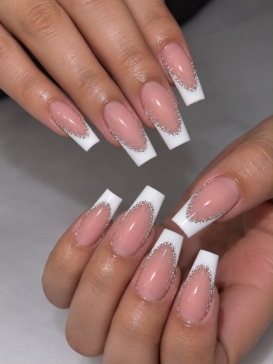 Glittery French Square Shaped Press-On Nails