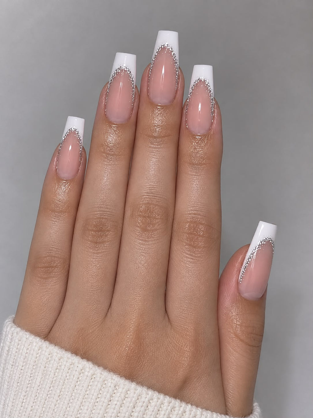 Glittery French Square Shaped Press-On Nails
