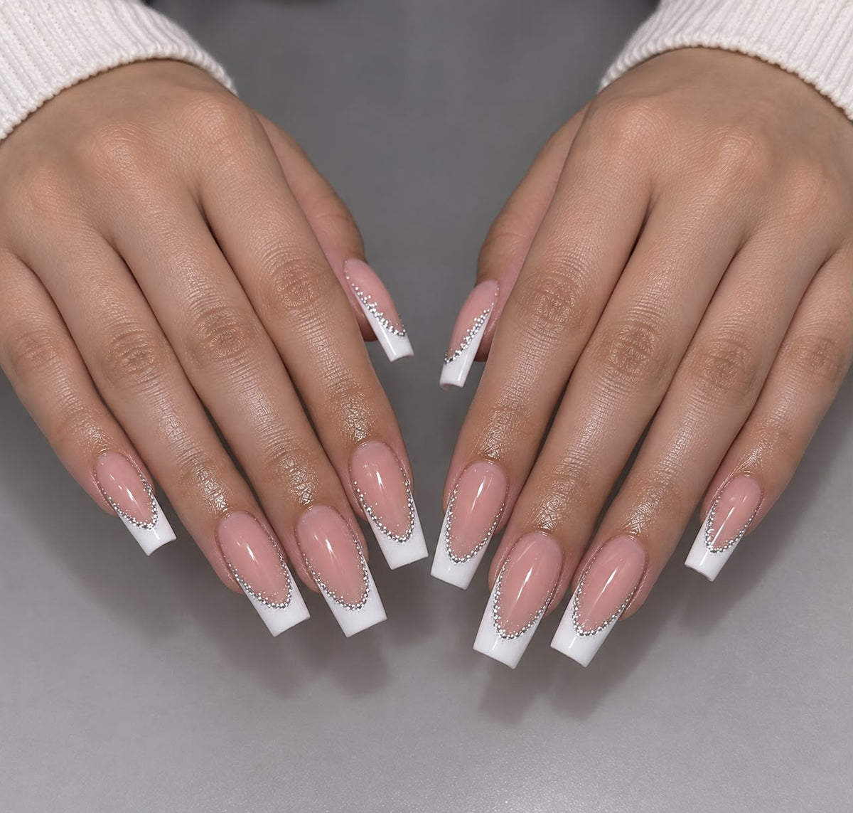 Glittery French Square Shaped Press-On Nails