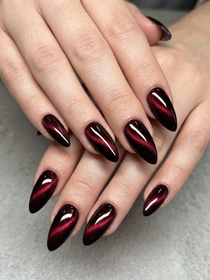 Luxury Red Cat Eye Almond Shaped Press-On Nails