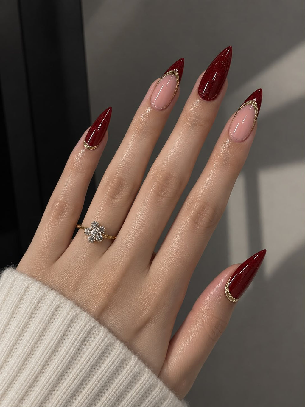 Luxury Red Glittery Almond Shaped Press-On Nails