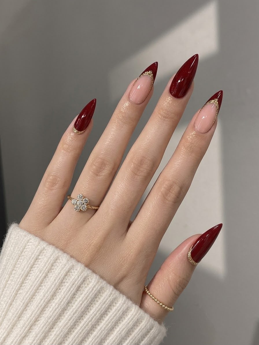 Luxury Red Glittery Almond Shaped Press-On Nails