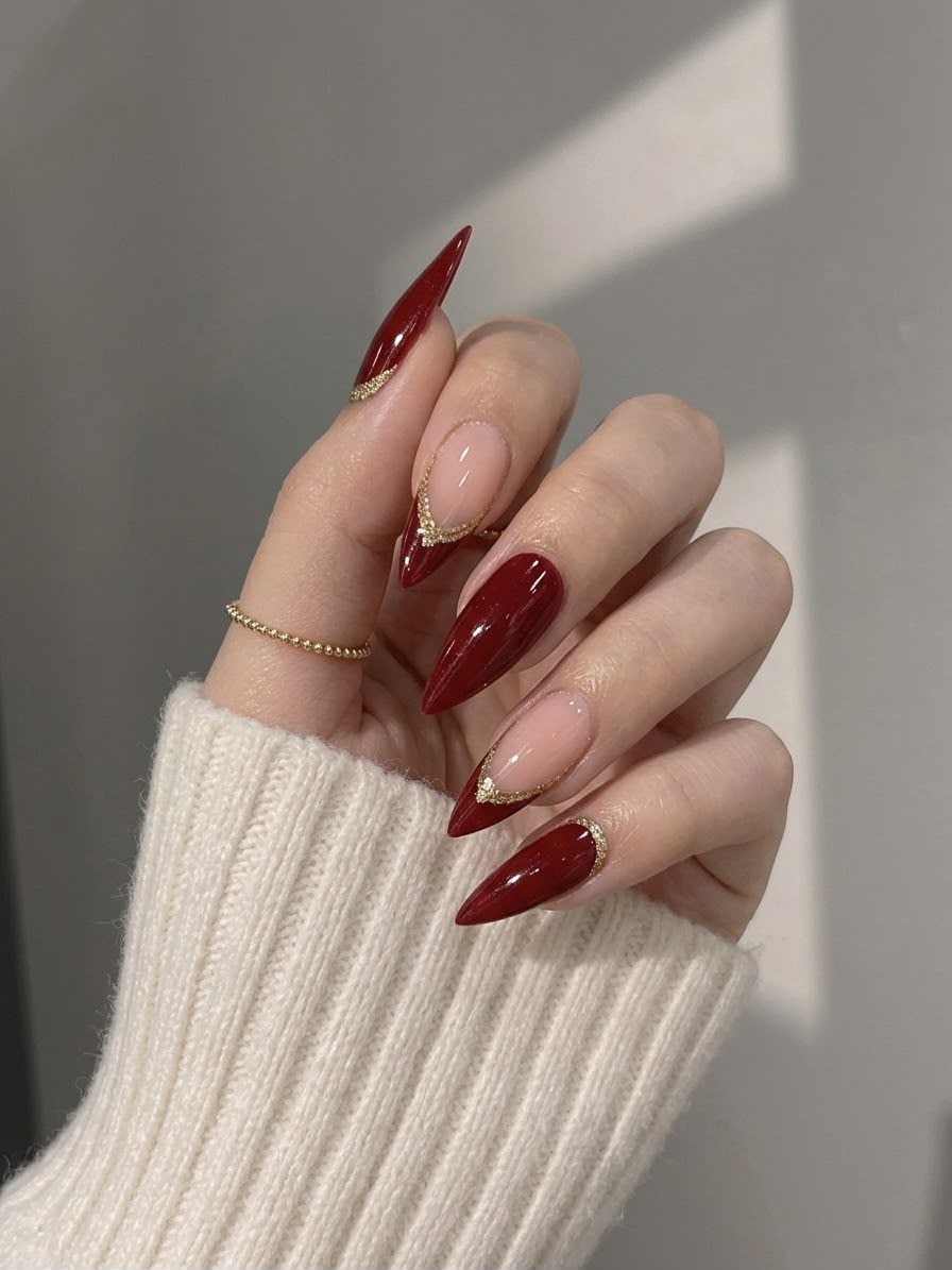 Luxury Red Glittery Almond Shaped Press-On Nails