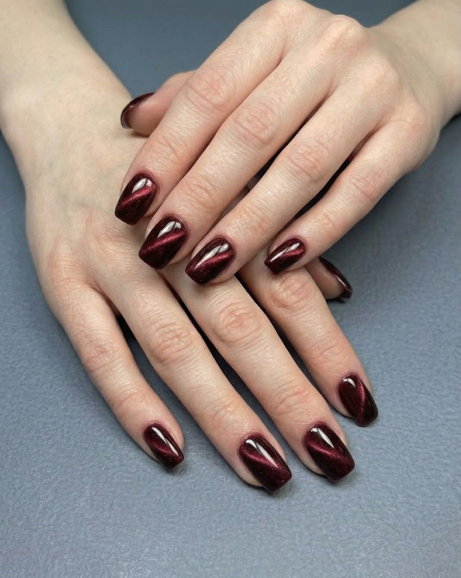 Luxury Red Cat Eye Square Shaped Press-On Nails
