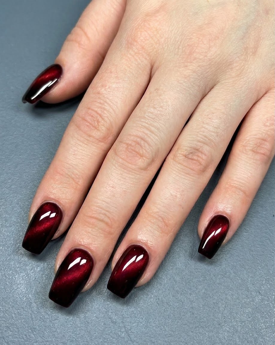 Luxury Red Cat Eye Square Shaped Press-On Nails