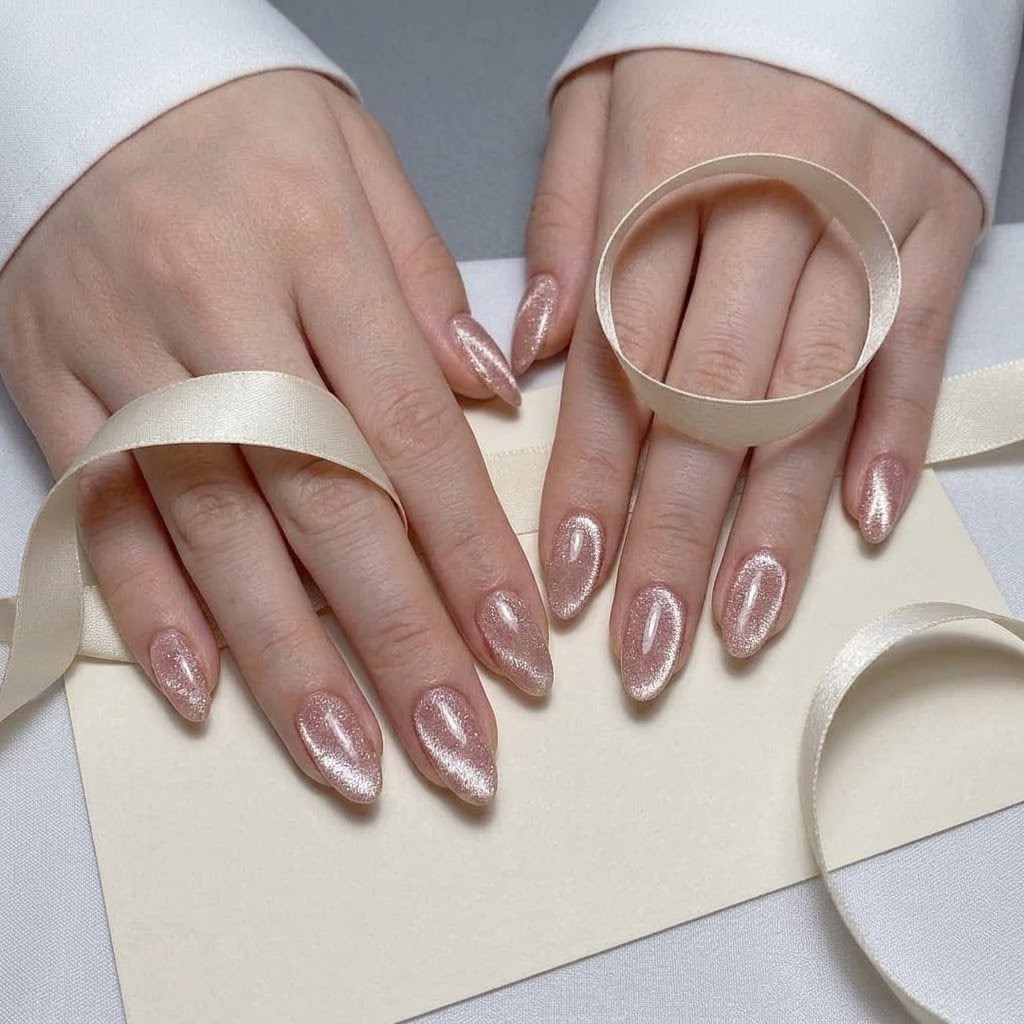 Pink Cat Eye Almond Shaped Press-On Nails