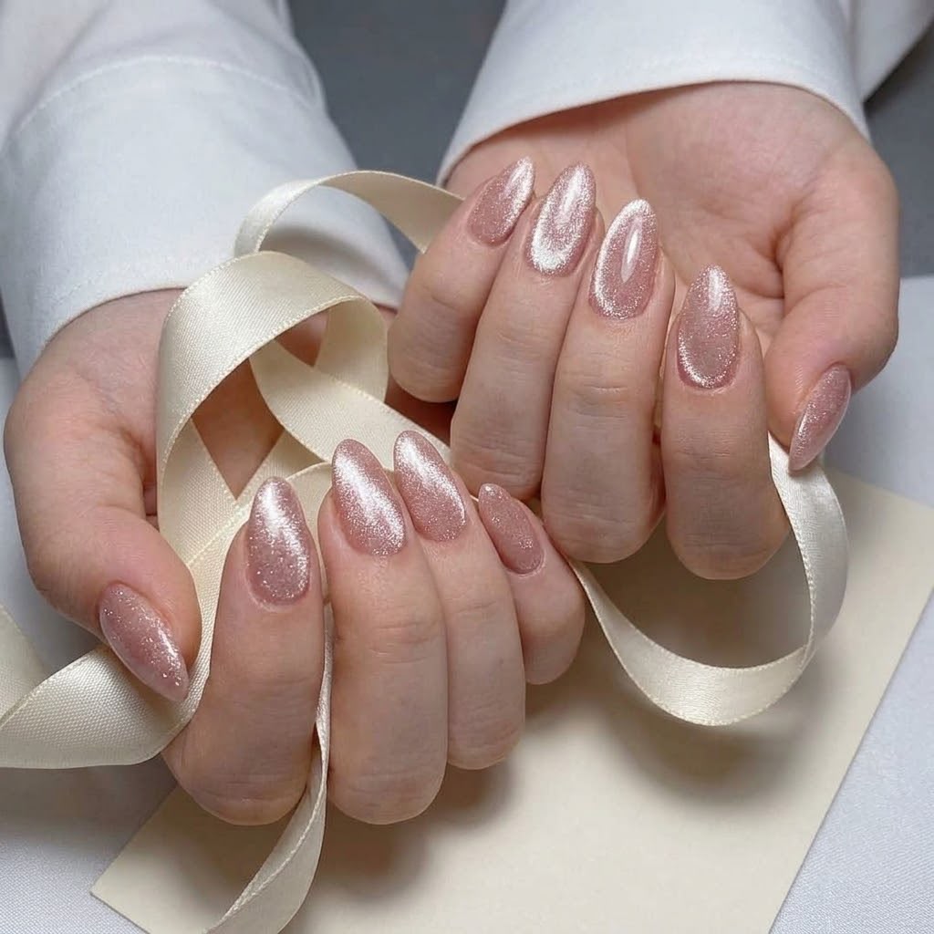 Pink Cat Eye Almond Shaped Press-On Nails