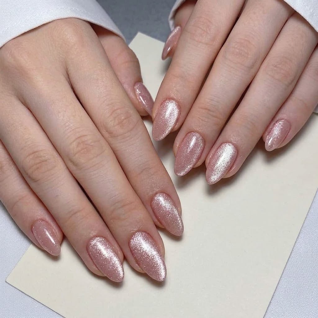 Pink Cat Eye Almond Shaped Press-On Nails