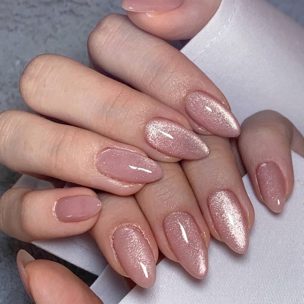 Pink Cat Eye Almond Shaped Press-On Nails