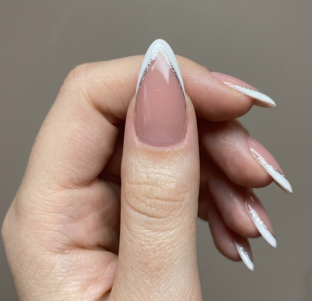 Glittery French Almond Shaped Press-On Nails
