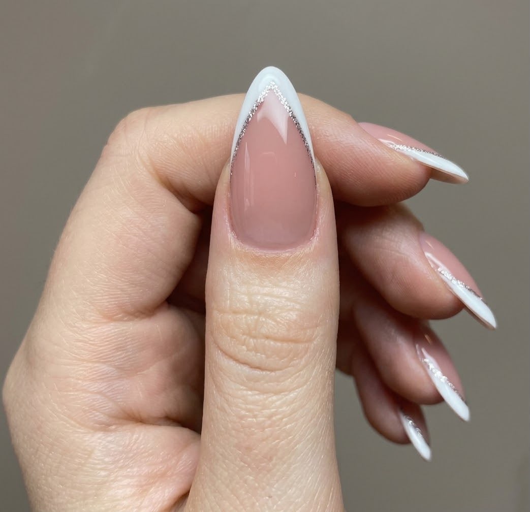 Glittery French Almond Shaped Press-On Nails