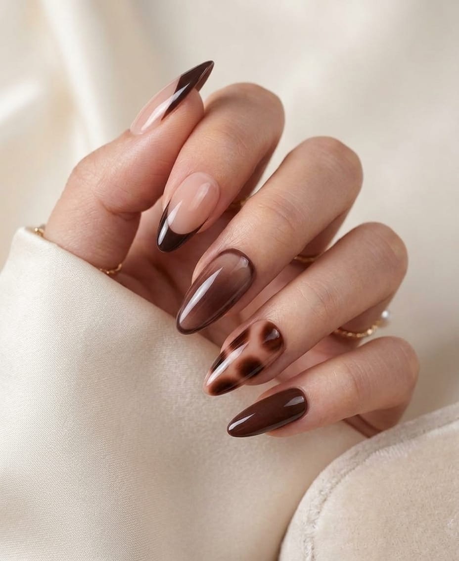 Brown Tiger Print Almond Shaped Press-On Nails