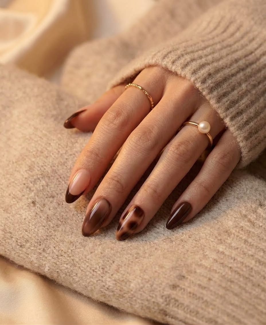 Brown Tiger Print Almond Shaped Press-On Nails
