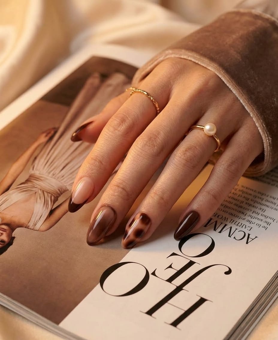 Brown Tiger Print Almond Shaped Press-On Nails