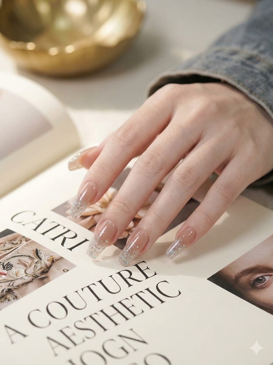 Glitter Square Shaped Press-On Nails