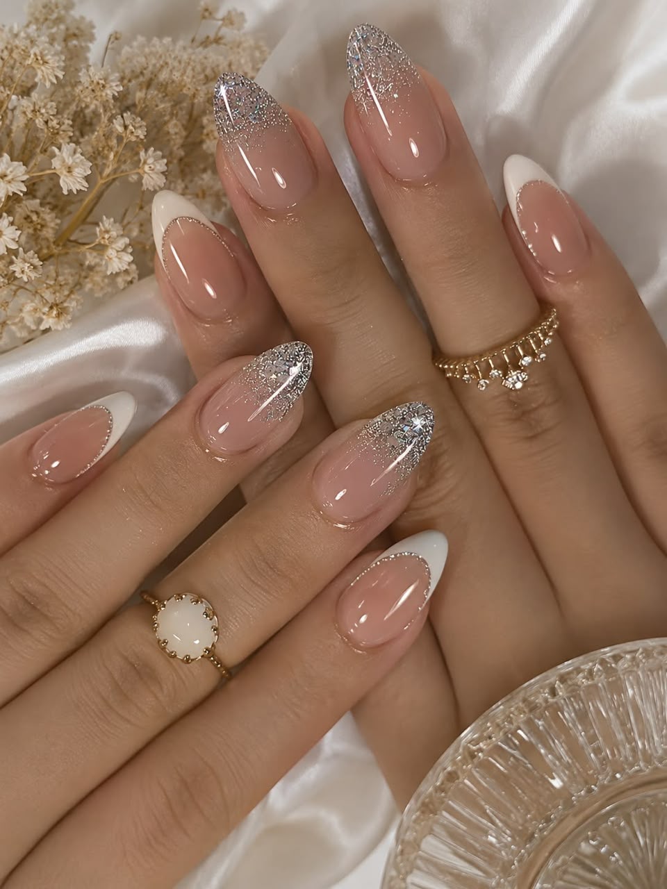 Sparkle Luxury French Almond Shaped Press-On Nails
