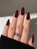 Burgundy Maroon Almond Shaped Press-On Nails
