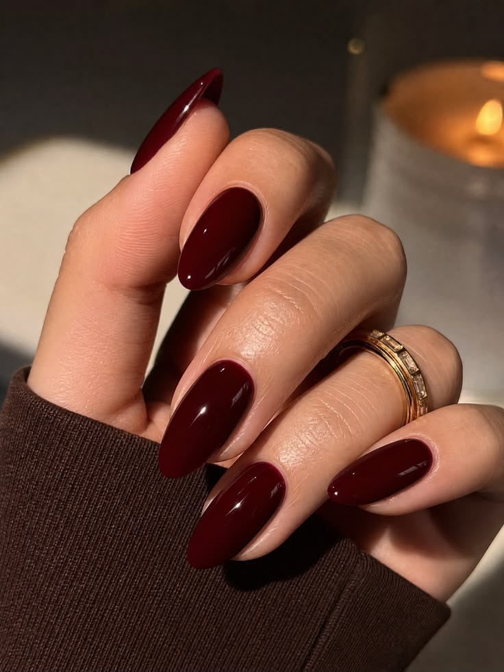 Burgundy Maroon Almond Shaped Press-On Nails