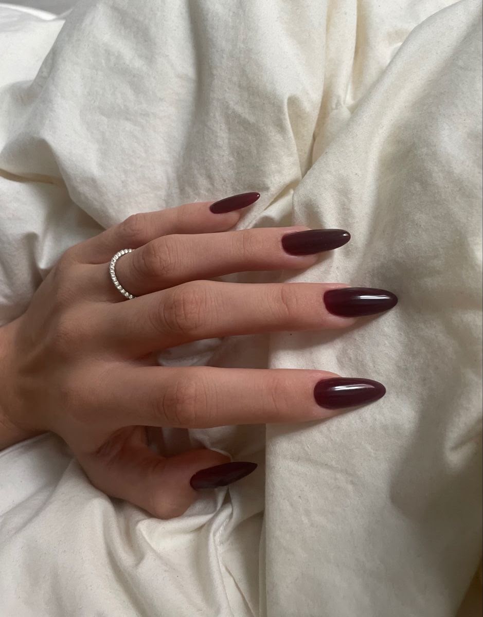 Burgundy Maroon Almond Shaped Press-On Nails