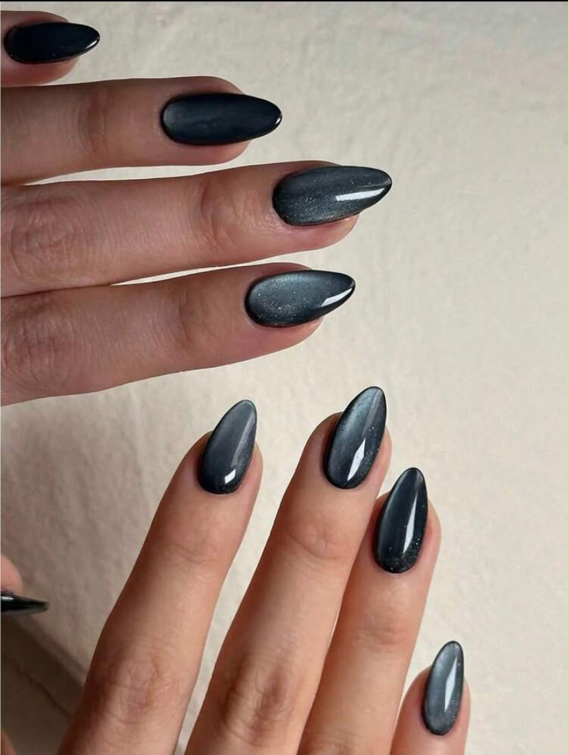 Grey Cat Eye Almond Shaped Press-On Nails