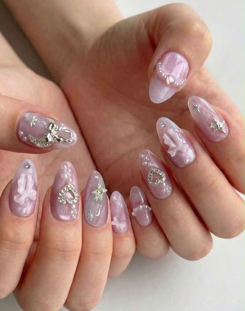 Luxury Pink Barbie Themed 3D Handmade Almond Shaped Press-On Nails