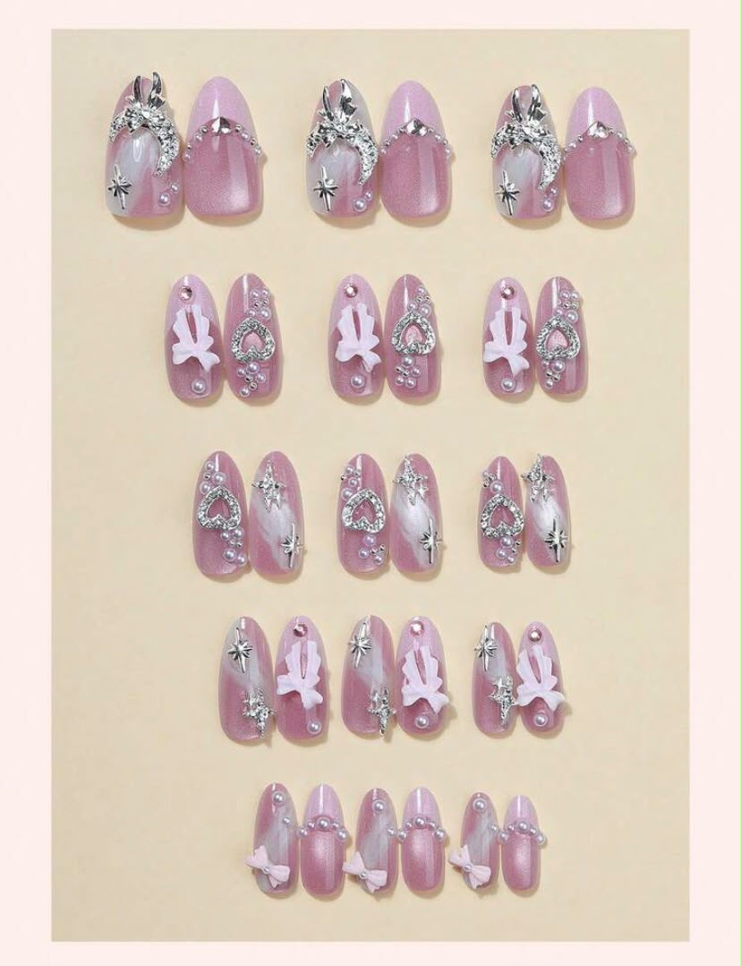 Luxury Pink Barbie Themed 3D Handmade Almond Shaped Press-On Nails