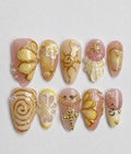 Luxury Yellow Themed Handmade Almond Shaped Press-On Nails