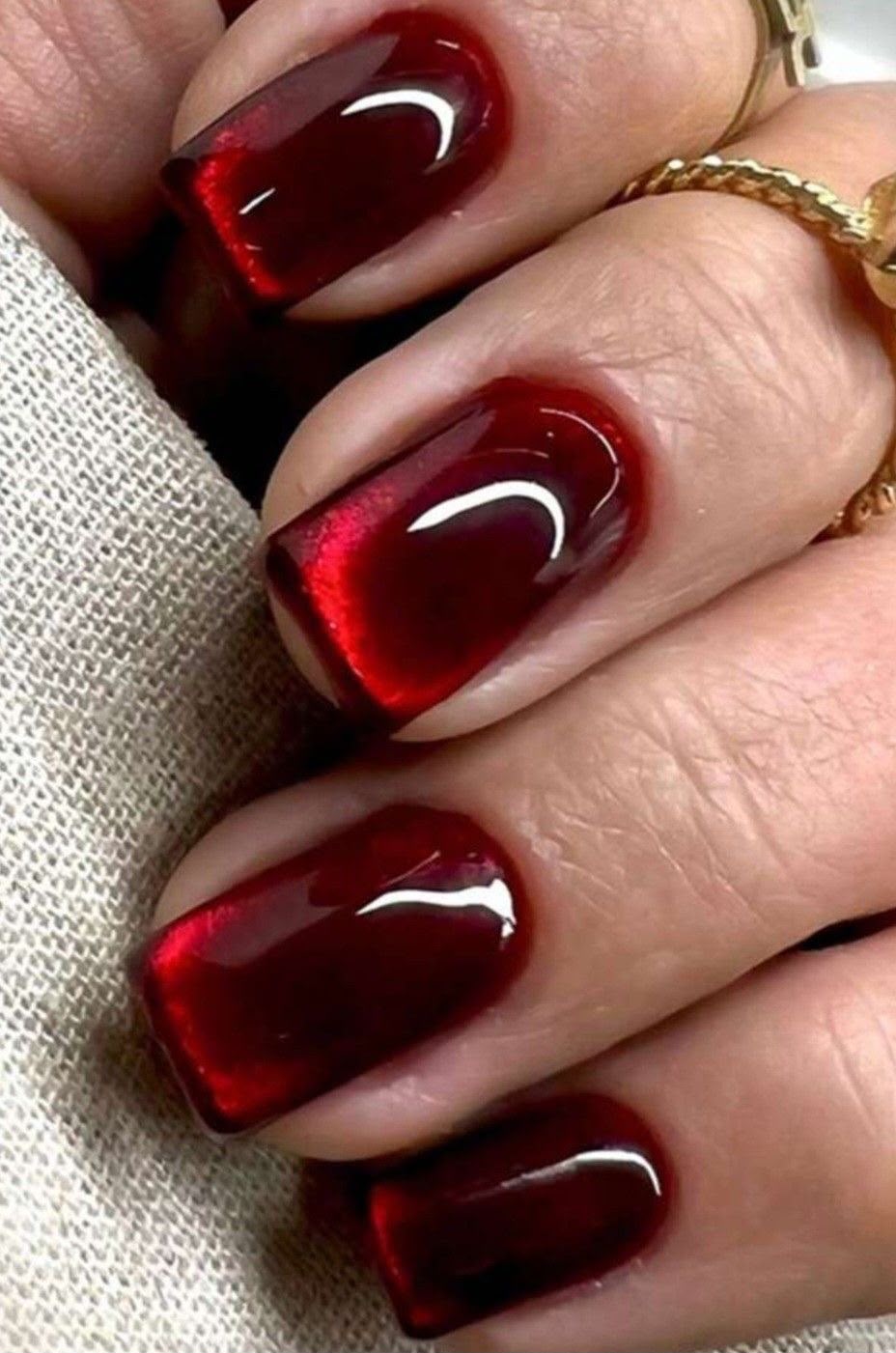 Luxury Red Cat Eye Square Shaped Press-On Nails