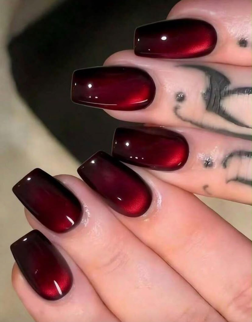 Luxury Red Cat Eye Square Shaped Press-On Nails